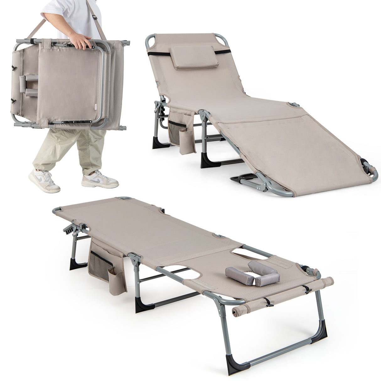 5-position Outdoor Folding Chaise Lounge Chair