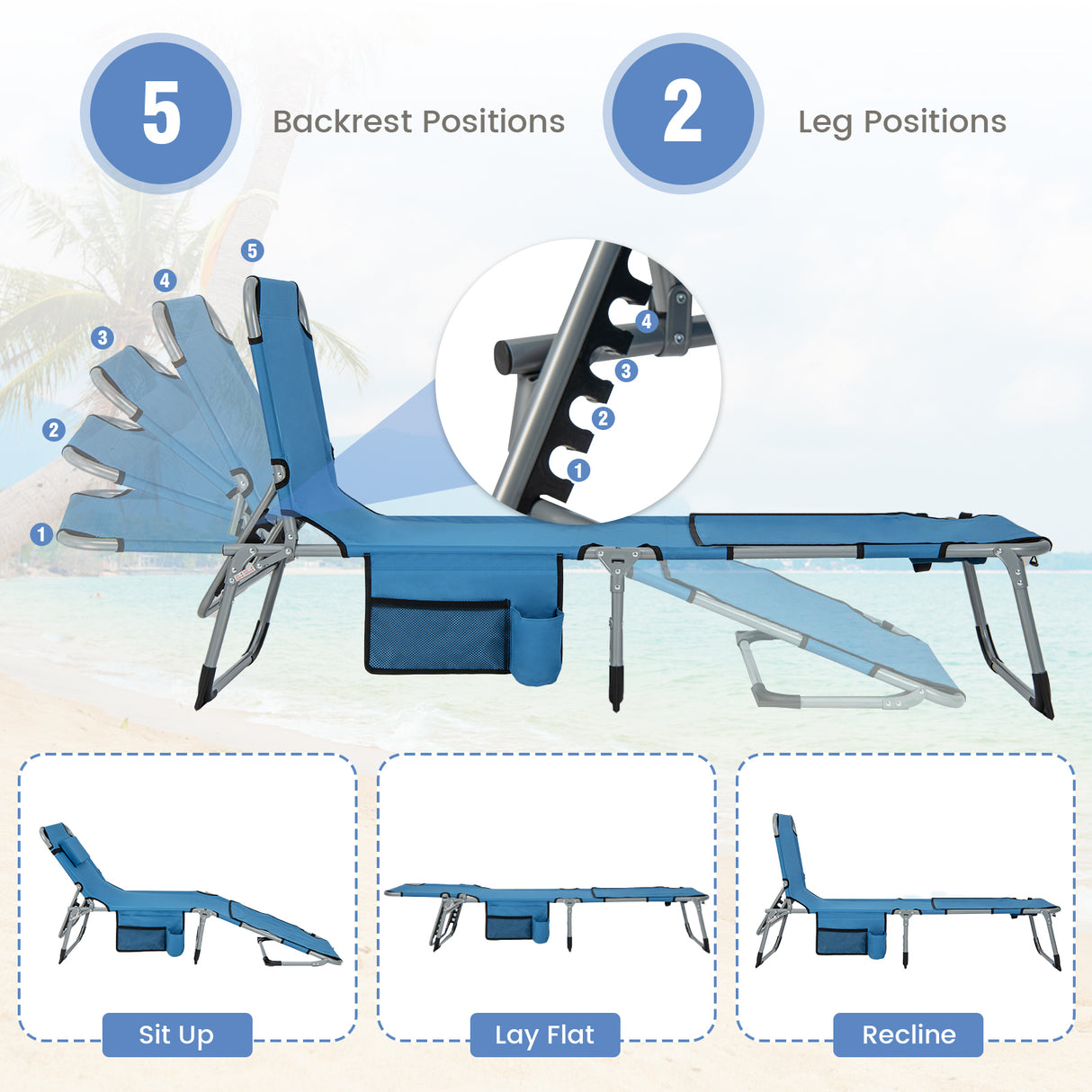 5-position Outdoor Folding Chaise Lounge Chair