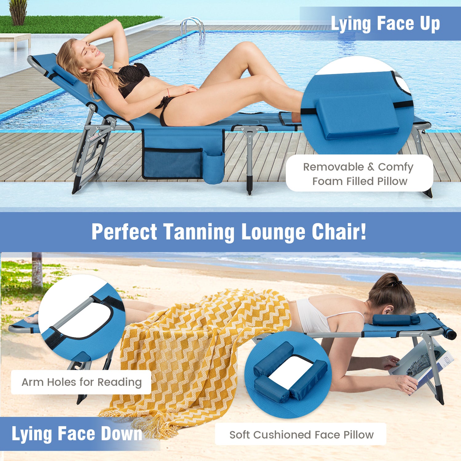 5-position Outdoor Folding Chaise Lounge Chair