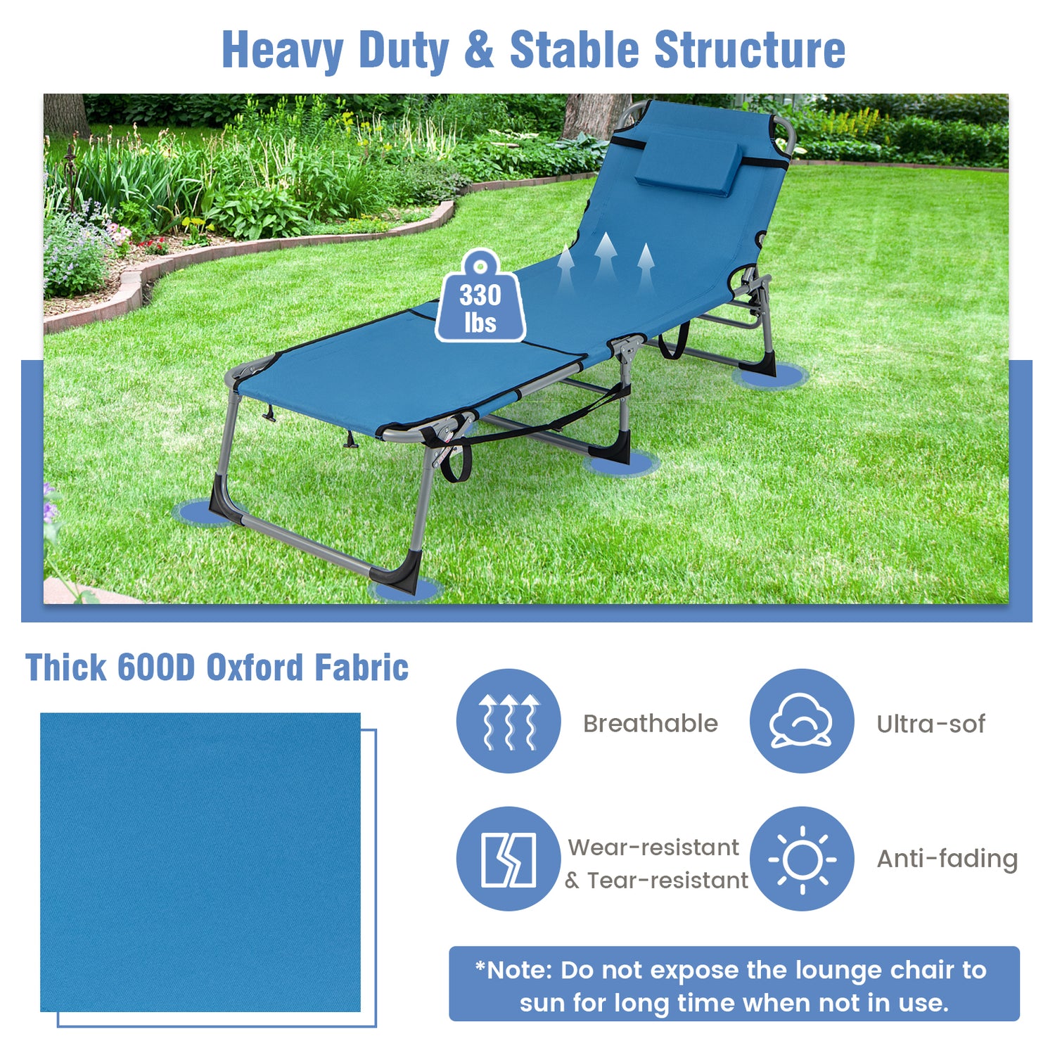 5-position Outdoor Folding Chaise Lounge Chair