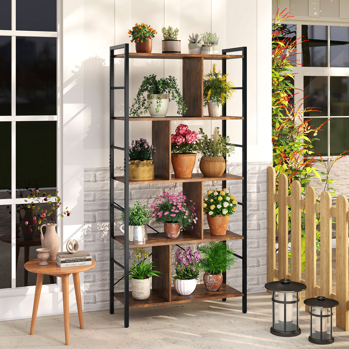 5-tier Bookcase 61 Inch Tall Industrial Bookshelf with Metal Frame
