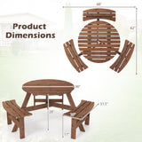 6-Person Round Picnic Table Set with 3 Built-in Benches and Umbrella Hole