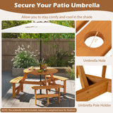 6-Person Round Picnic Table Set with 3 Built-in Benches and Umbrella Hole