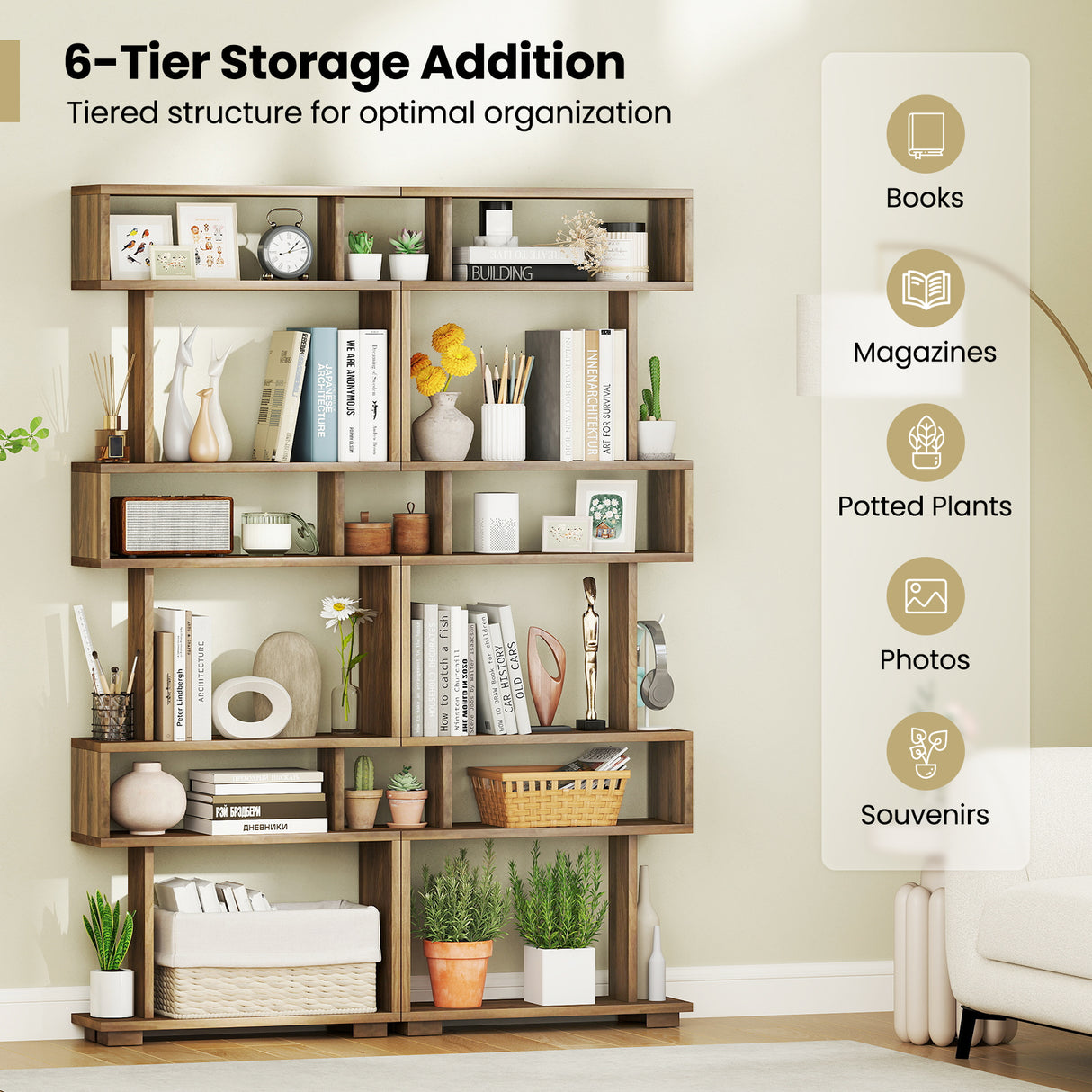 6-Tier Bookcase with Anti-Tipping Kit