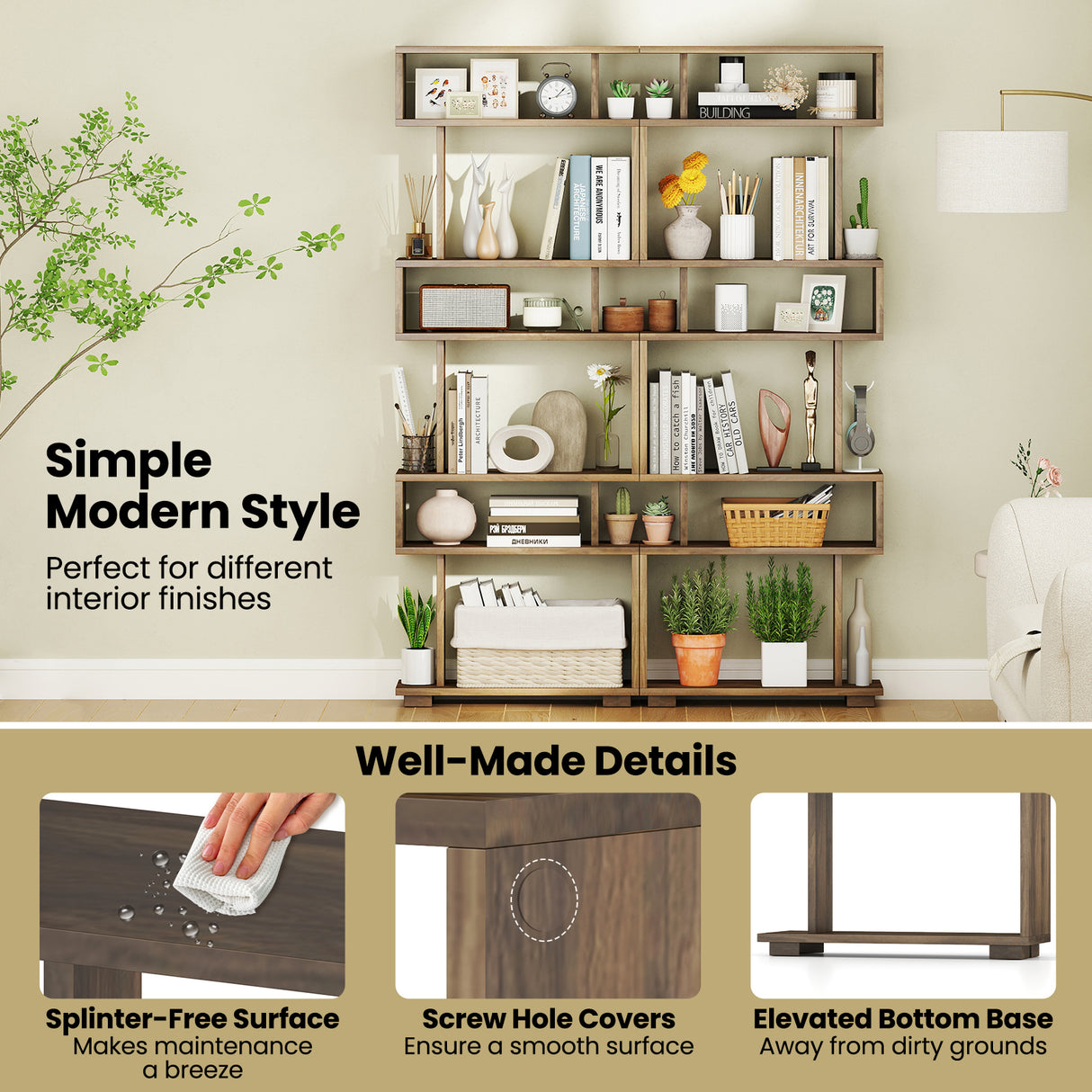 6-Tier Bookcase with Anti-Tipping Kit