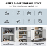 6-Tier Freestanding Bathroom Cabinet with 2 Open Compartments and Adjustable Shelves