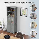 6-Tier Freestanding Bathroom Cabinet with 2 Open Compartments and Adjustable Shelves