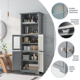 6-Tier Freestanding Bathroom Cabinet with 2 Open Compartments and Adjustable Shelves