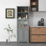 6-Tier Freestanding Bathroom Cabinet with 2 Open Compartments and Adjustable Shelves