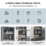 6-Tier Freestanding Bathroom Cabinet with 2 Open Compartments and Adjustable Shelves