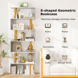 5-Tier/6-Tier Geometric Bookcase with Metal Frame and Anti-tipping Kits-5