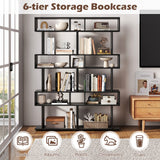 6-Tier Geometric Bookshelf with 2 Anti-Tipping Kits for Home Office