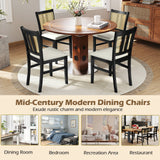 Farmhouse Rattan Dining Chair Set of 2 with Rubber Wood Legs and Cane Back-Beige