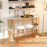 60 Inch Long Bar Table Narrow with Faux Marble Tabletop and Storage Shelves