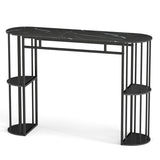 60 Inch Long Bar Table Narrow with Faux Marble Tabletop and Storage Shelves