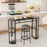 60 Inch Long Bar Table Narrow with Faux Marble Tabletop and Storage Shelves