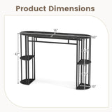 60 Inch Long Bar Table Narrow with Faux Marble Tabletop and Storage Shelves