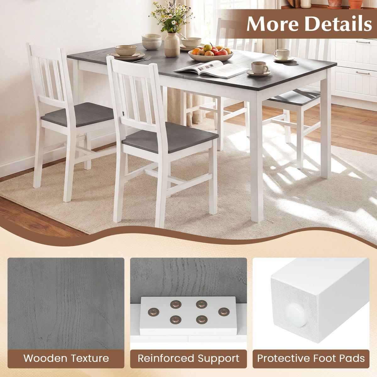 Rectangular Dinner Table with Solid Rubber Wood Legs