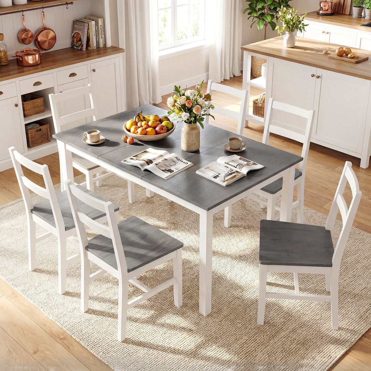 Rectangular Dinner Table with Solid Rubber Wood Legs