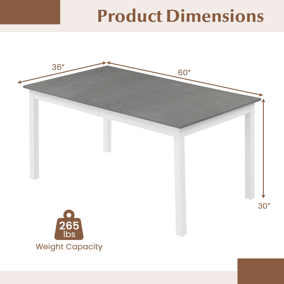 Rectangular Dinner Table with Solid Rubber Wood Legs