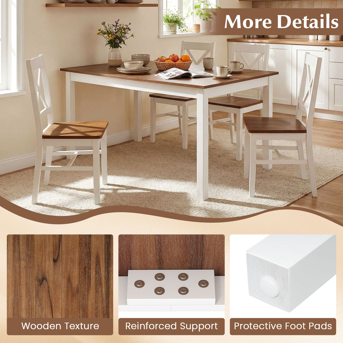 Rectangular Dinner Table with Solid Rubber Wood Legs