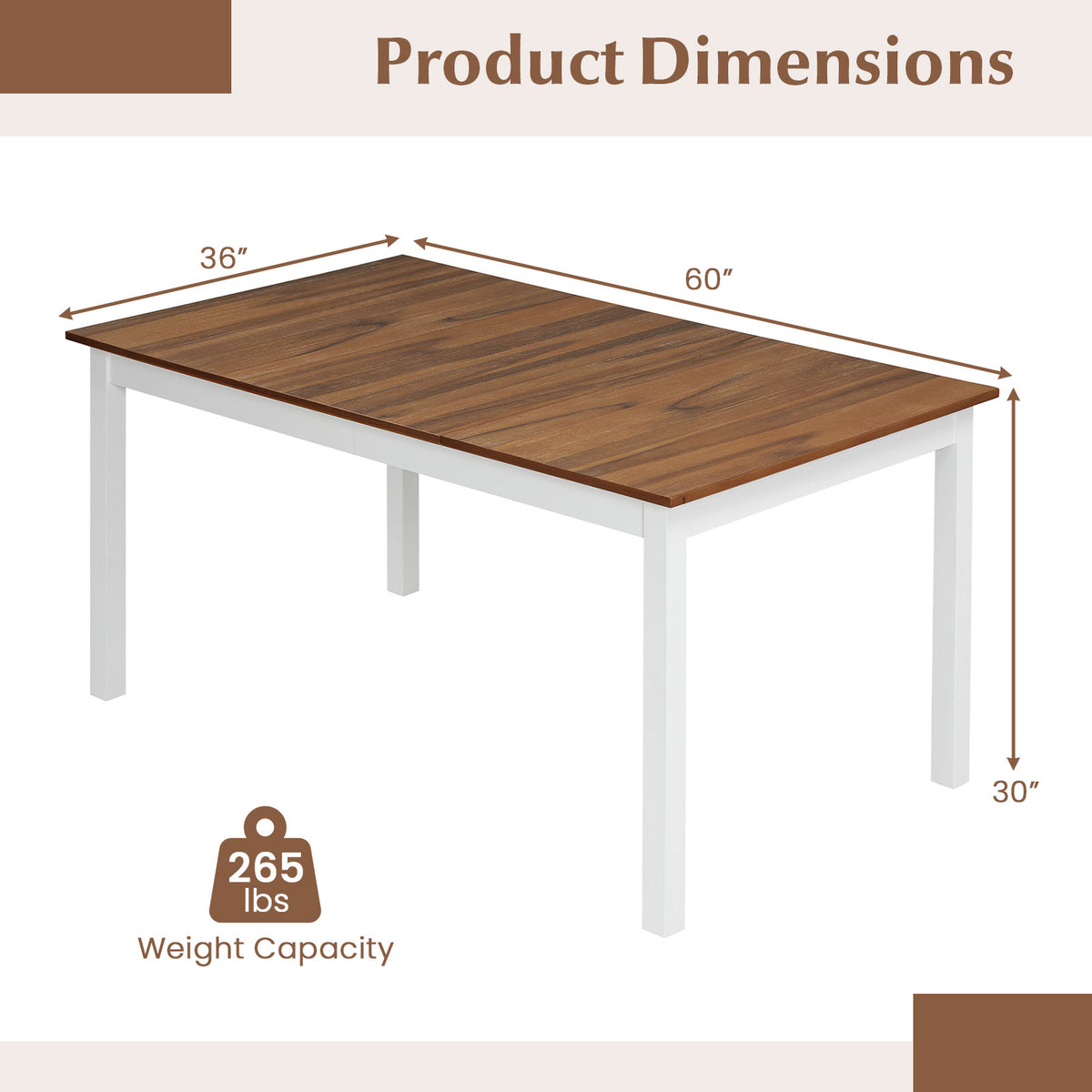 Rectangular Dinner Table with Solid Rubber Wood Legs