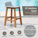 Solid Acacia Wood Bar Stools Set of 2 with Backrests and Footrests for Porch