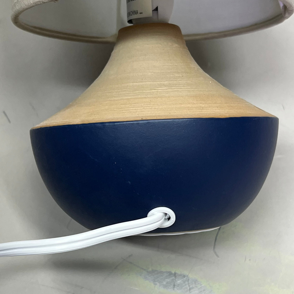 CREATIVE CO-OP Stoneware Table Lamp w/ Linen Shade (No Bulb) Blue/Tan DF8763