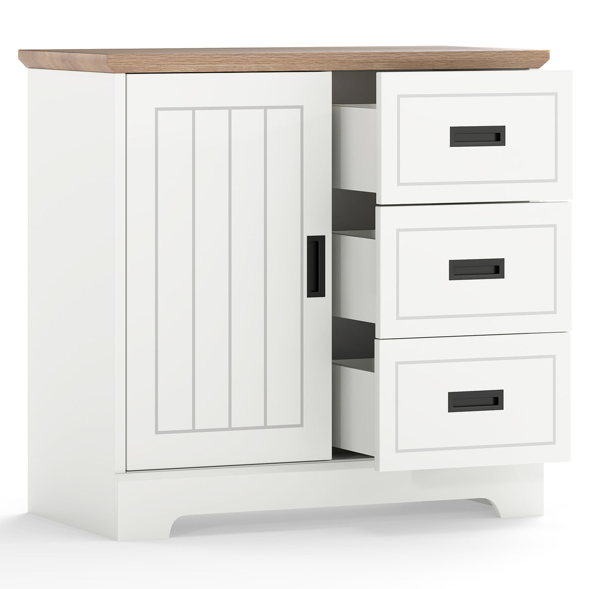 Farmhouse Sideboard Buffet Cabinet Kitchen Pantry with Sliding Doors-White