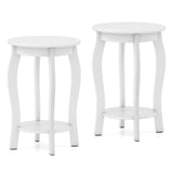 Set of 2 15 Inch 2-Tier Round End Table with Storage Shelf