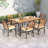 63 Inch Rectangular Outdoor Dining Table for 6 People with Acacia Wood Tabletop and Umbrella Hole