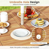 63 Inch Rectangular Outdoor Dining Table for 6 People with Acacia Wood Tabletop and Umbrella Hole