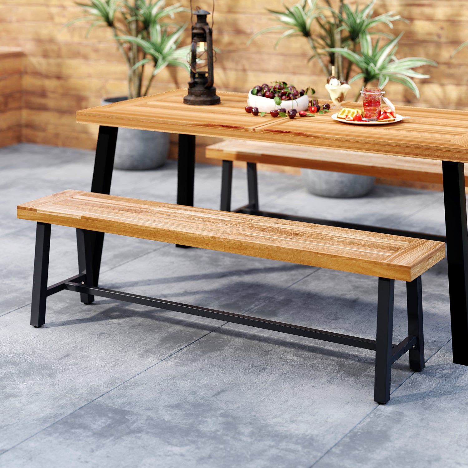 63 Inch 3-Person Acacia Patio Wood Outdoor Backless Bench