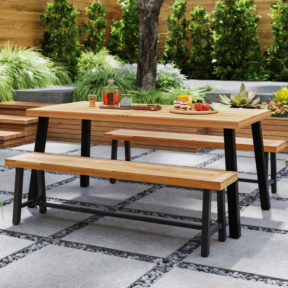 63 Inch 3-Person Acacia Patio Wood Outdoor Backless Bench