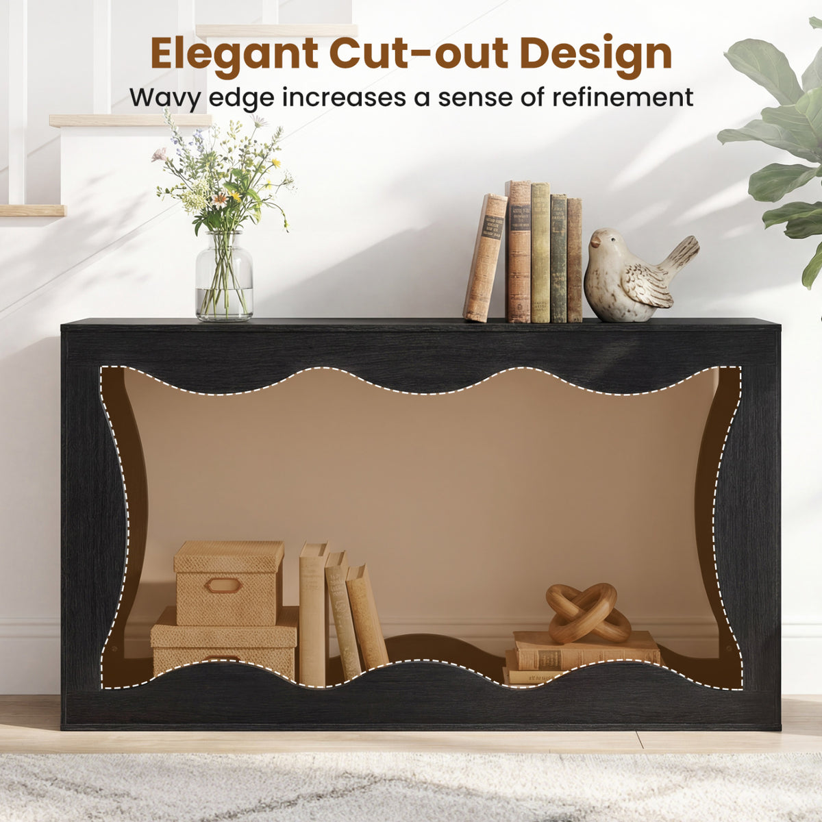 Console Table 2-Tier Narrow Entryway Table with Wavy Edge Storage Shelf