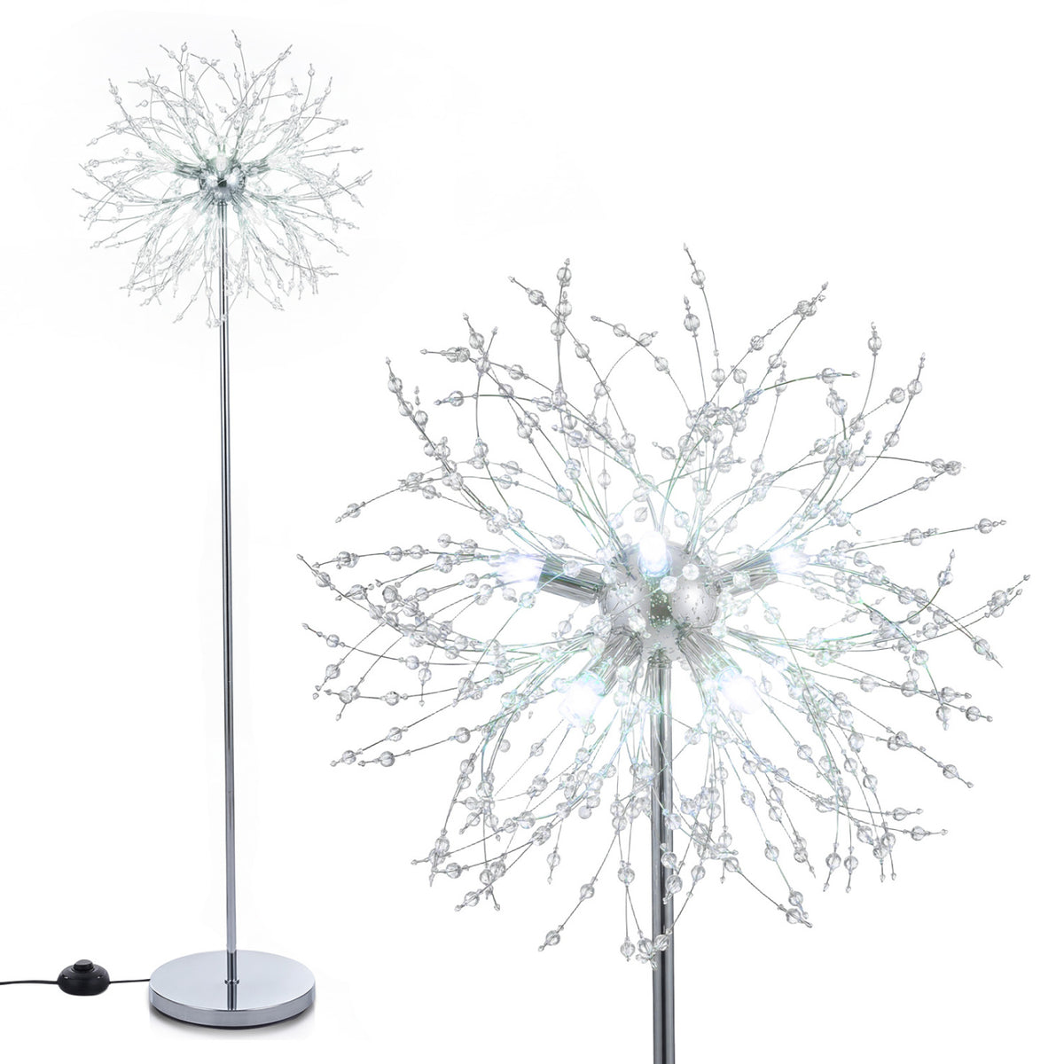 63-Inch Crystal Floor Lamp with Acrylic Crystals