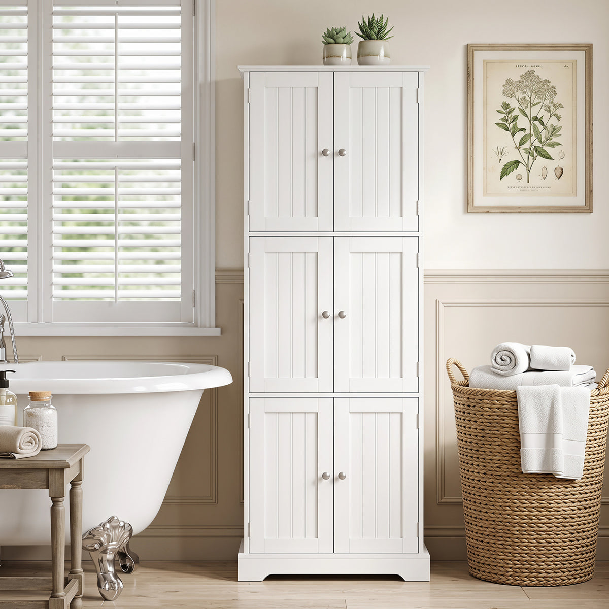 63 Inch Tall Bathroom Storage Cabinet with 6 Doors and Adjustable Shelves