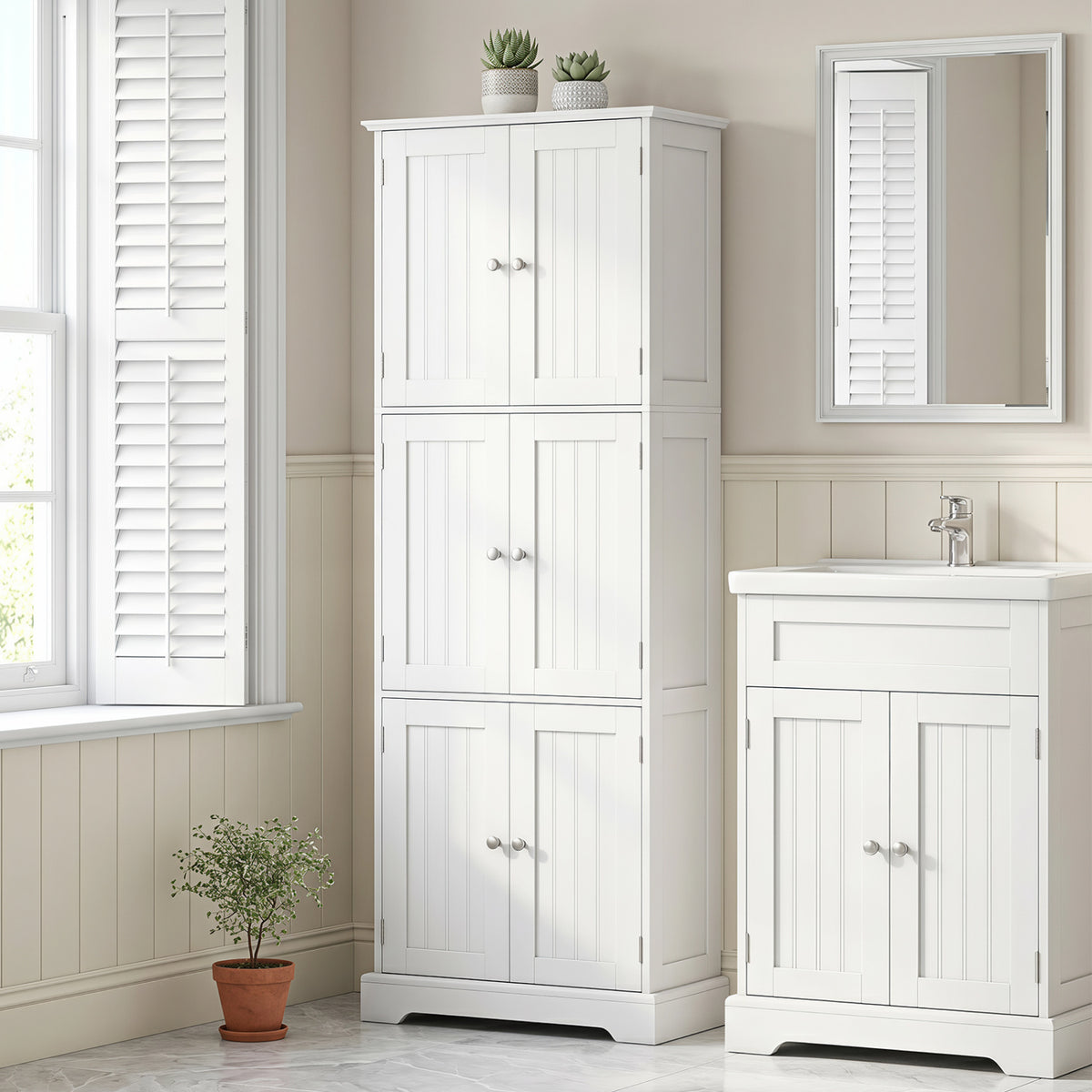 63 Inch Tall Bathroom Storage Cabinet with 6 Doors and Adjustable Shelves
