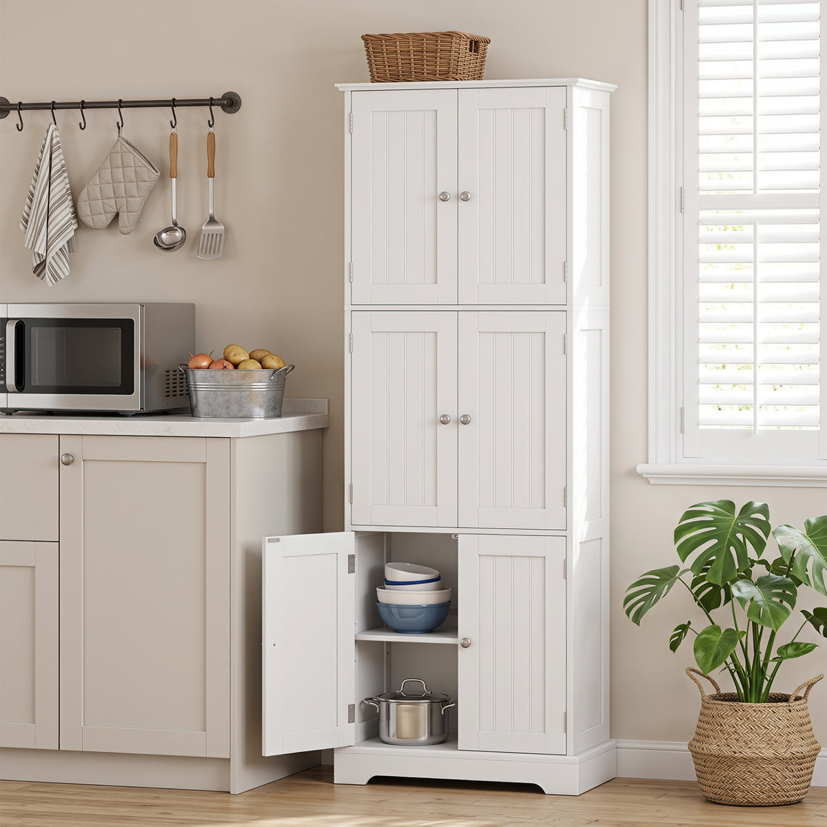 63 Inch Tall Bathroom Storage Cabinet with 6 Doors and Adjustable Shelves