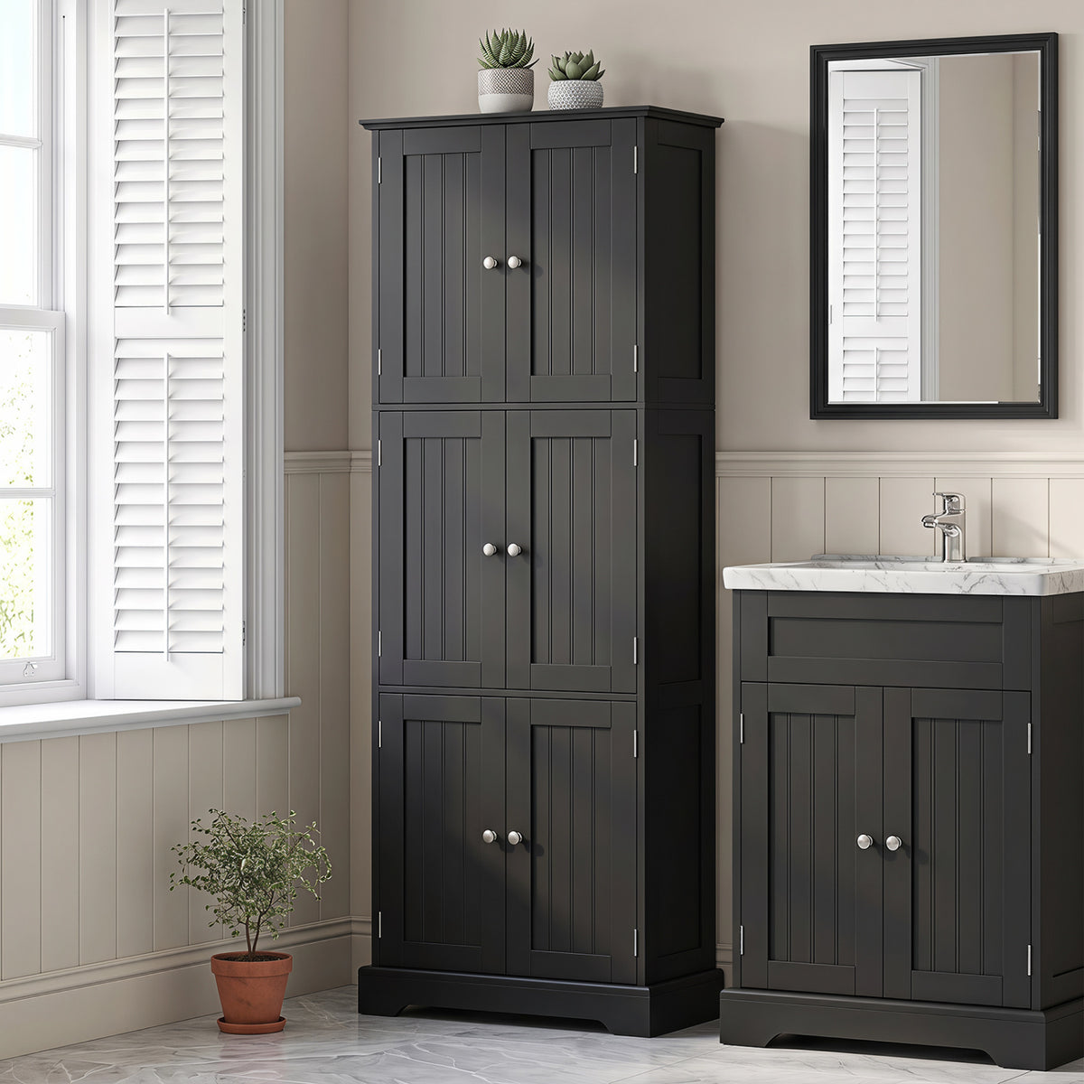 63 Inch Tall Bathroom Storage Cabinet with 6 Doors and Adjustable Shelves