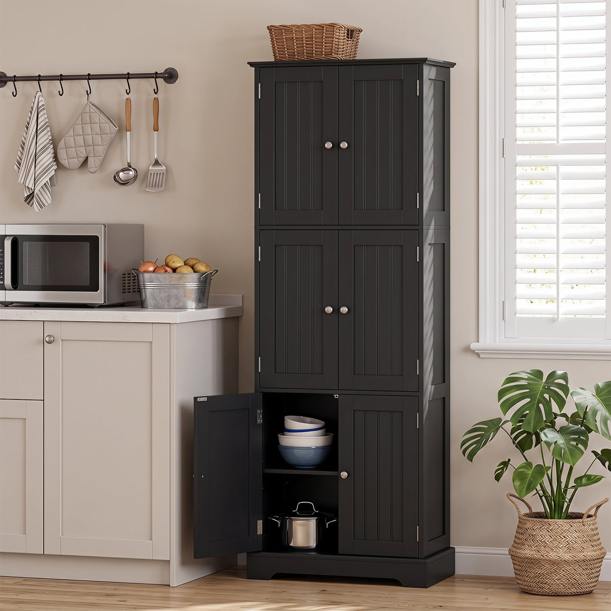63 Inch Tall Bathroom Storage Cabinet with 6 Doors and Adjustable Shelves