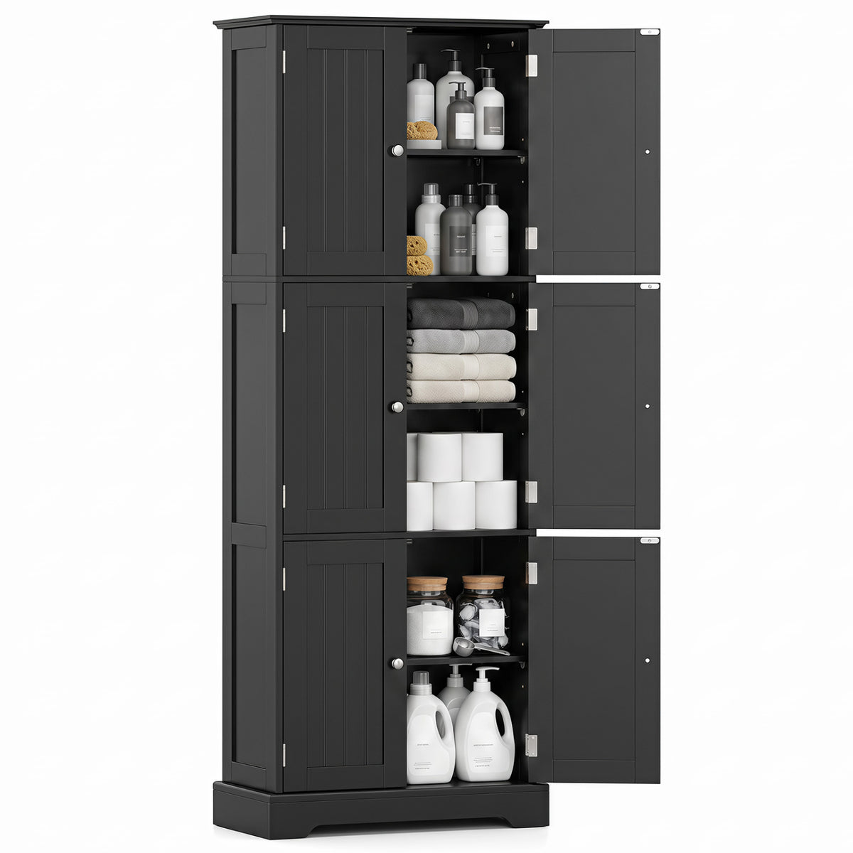63 Inch Tall Bathroom Storage Cabinet with 6 Doors and Adjustable Shelves