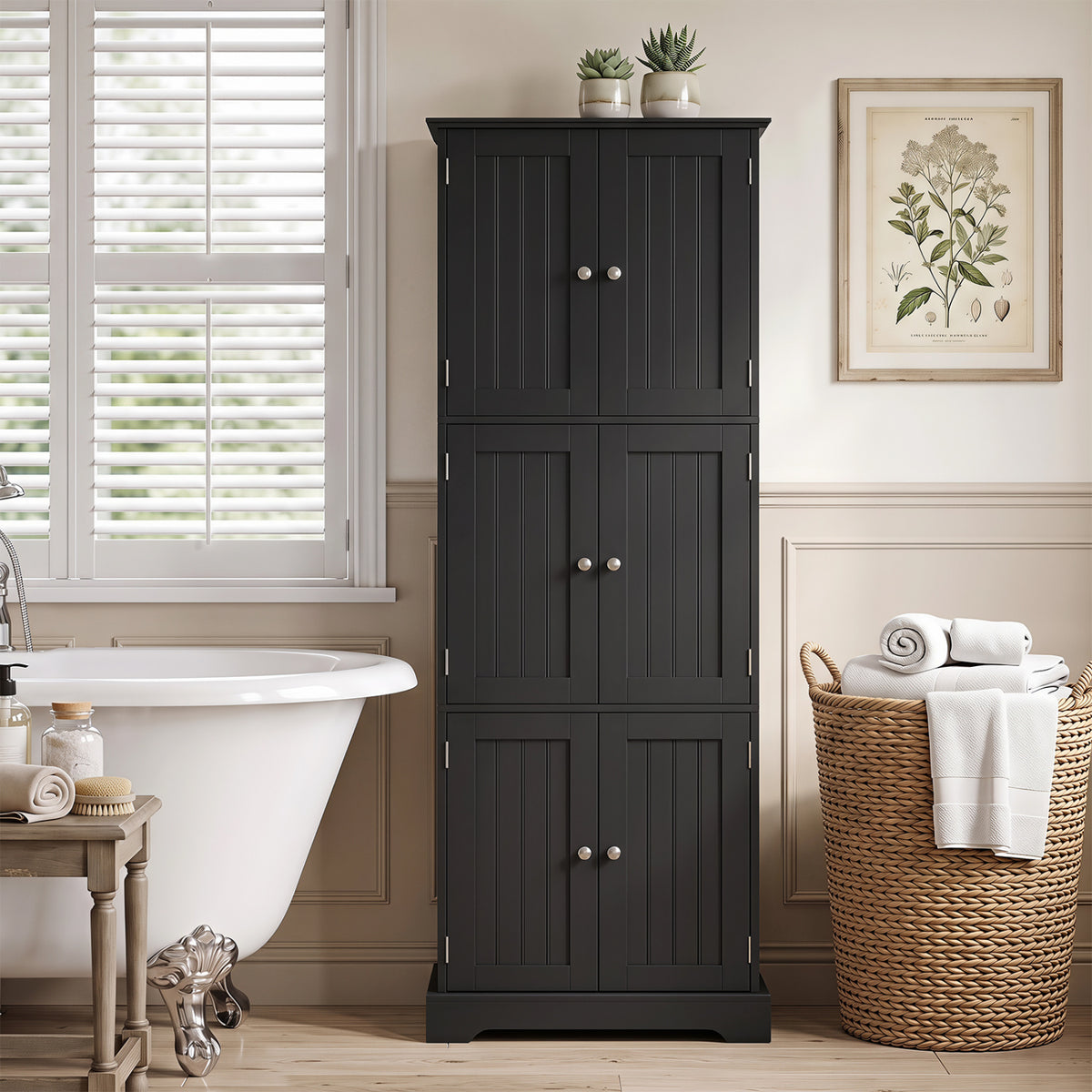 63 Inch Tall Bathroom Storage Cabinet with 6 Doors and Adjustable Shelves