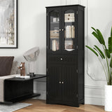 63 Inch Tall Bathroom Storage Cabinet with 2 Glass Doors and Adjustable Shelves