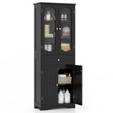 63 Inch Tall Bathroom Storage Cabinet with 2 Glass Doors and Adjustable Shelves