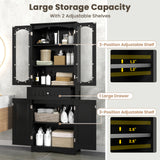 63 Inch Tall Bathroom Storage Cabinet with 2 Glass Doors and Adjustable Shelves