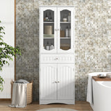 63 Inch Tall Bathroom Storage Cabinet with 2 Glass Doors and Adjustable Shelves
