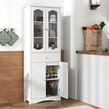 63 Inch Tall Bathroom Storage Cabinet with 2 Glass Doors and Adjustable Shelves
