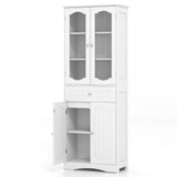 63 Inch Tall Bathroom Storage Cabinet with 2 Glass Doors and Adjustable Shelves