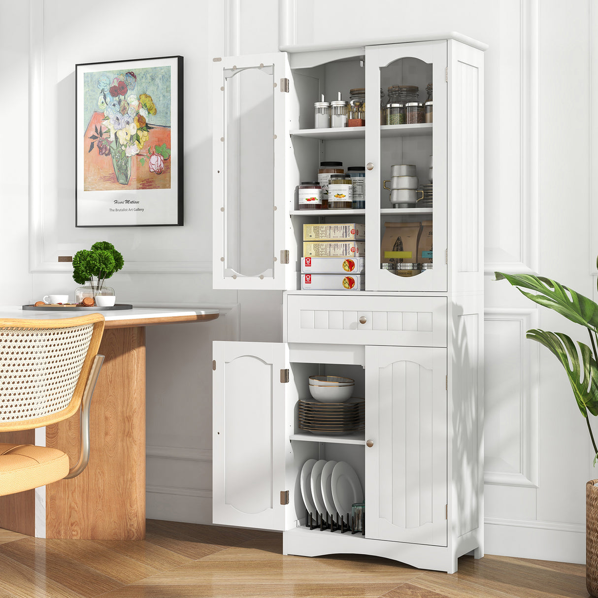 63 Inch Tall Bathroom Storage Cabinet with 2 Glass Doors and Adjustable Shelves